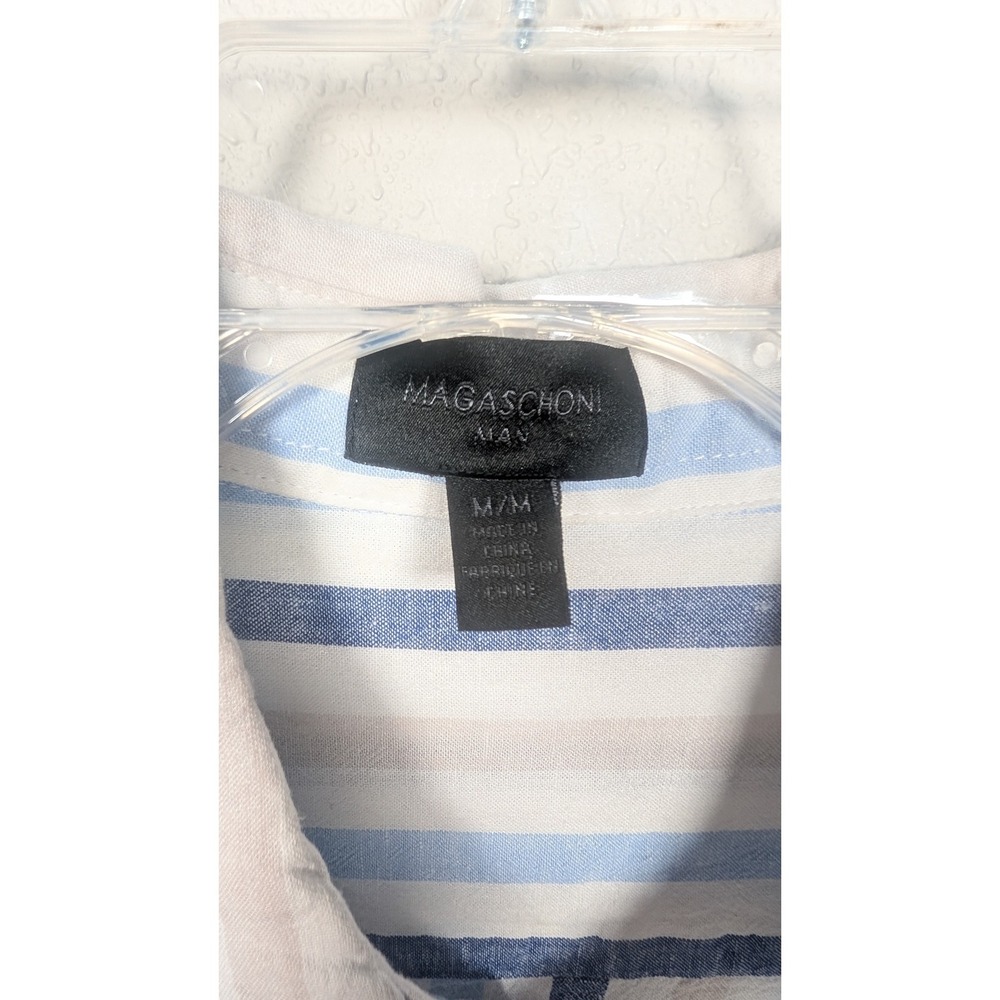 Magaschoni Man Striped Linen Long Sleeve Tab Adjustable Button Down Shirt M - Picture 3 of 7